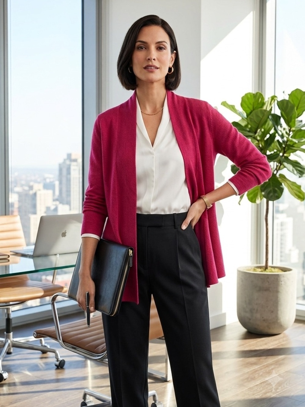 Eileen Fisher Raspberry Open Front Wool Cardigan Blazer - Petite Medium